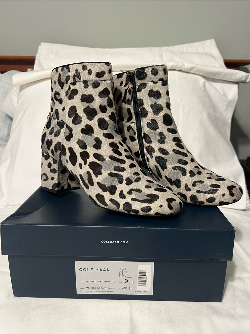 Cole Haan Women's Arden Grand Leopard Print Ankle Boots - Black & White Size 9M